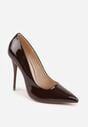 Brązowe Lakierowane Szpilki VICES na Ozdobnym Obcasie Zafriah