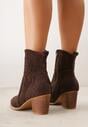Brązowe Ażurowe Botki Kowbojki VICES na Stożkowym Obcasie Natesela