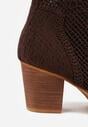 Brązowe Ażurowe Botki Kowbojki VICES na Stożkowym Obcasie Natesela
