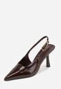 Brązowe Sandały Lakierowane na Szpilce Vices Typu Slingback Tilazea