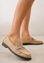 Beżowe Mokasyny VICES z Wkładką ze Skóry Naturalnej i Przeszyciami Astanie