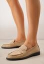 Beżowe Mokasyny VICES z Wkładką ze Skóry Naturalnej i Przeszyciami Astanie