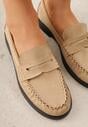 Beżowe Mokasyny VICES z Wkładką ze Skóry Naturalnej i Przeszyciami Astanie
