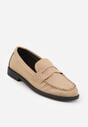 Beżowe Mokasyny VICES z Wkładką ze Skóry Naturalnej i Przeszyciami Astanie