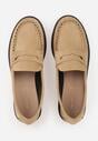 Beżowe Mokasyny VICES z Wkładką ze Skóry Naturalnej i Przeszyciami Astanie