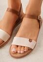 Beżowe Sandały VICES w Stylu Basic z Paskiem z Klamerką Loretha