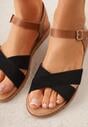 Czarne Płaskie Sandały VICES z Cholewką ze Skrzyżowanymi Paskami Emelika