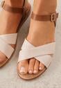 Beżowe Płaskie Sandały VICES z Cholewką ze Skrzyżowanymi Paskami Emelika