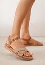Ciemnobeżowe Płaskie Sandały VICES z Cholewką ze Skrzyżowanymi Paskami Emelika