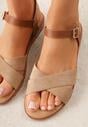 Ciemnobeżowe Płaskie Sandały VICES z Cholewką ze Skrzyżowanymi Paskami Emelika