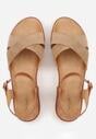 Ciemnobeżowe Płaskie Sandały VICES z Cholewką ze Skrzyżowanymi Paskami Emelika
