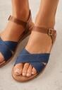 Niebieskie Płaskie Sandały VICES z Cholewką ze Skrzyżowanymi Paskami Emelika