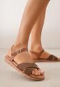 Brązowe Płaskie Sandały VICES z Cholewką ze Skrzyżowanymi Paskami Emelika