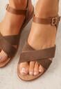 Brązowe Płaskie Sandały VICES z Cholewką ze Skrzyżowanymi Paskami Emelika
