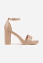 Ciemnobeżowe Sandały VICES na Słupkowym Obcasie ze Skórzaną Wkładką Azimera