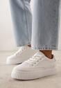 Białe Chunky Sneakersy na Tłoczonej Platformie Trianne