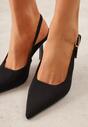 Czarne Szpilki Slingback VICES z Imitacji Zamszu z Prostokątną Klamerką Natuma