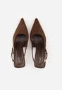 Brązowe Szpilki Slingback VICES z Imitacji Zamszu z Prostokątną Klamerką Natuma