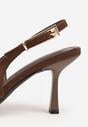 Brązowe Szpilki Slingback VICES z Imitacji Zamszu z Prostokątną Klamerką Natuma