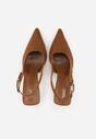 Jasnobrązowe Szpilki Slingback VICES z Imitacji Zamszu z Prostokątną Klamerką Natuma