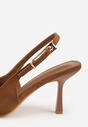 Jasnobrązowe Szpilki Slingback VICES z Imitacji Zamszu z Prostokątną Klamerką Natuma