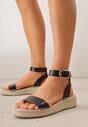 Czarne Sandały VICES na Platformie z Plecionki z Szerokim Paskiem z Klamrą Jurelle