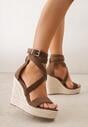 Brązowe Sandały VICES na Platformie i Koturnie z Plecionką w Stylu Boho Elikea
