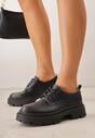 Czarne Eleganckie Półbuty Oksfordki VICES ze Sznurowaniem i Platformą Anatala