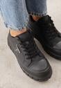 Czarne Sneakersy VICES na Tłoczonej Podeszwie w Stylu Chunky Myninis