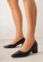 Czarne Skórzane Czółenka VICES na Słupkowym Obcasie Nerilise