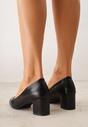 Czarne Skórzane Czółenka VICES na Słupkowym Obcasie Nerilise