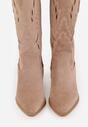 Ciemnobeżowe Ażurowe Botki Kowbojki VICES na Słupku Falenatea