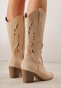 Beżowe Ażurowe Botki Kowbojki VICES na Słupku Falenatea