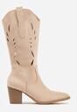 Beżowe Ażurowe Botki Kowbojki VICES na Słupku Falenatea