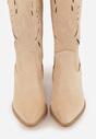 Beżowe Ażurowe Botki Kowbojki VICES na Słupku Falenatea