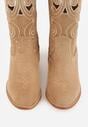 Ciemnobeżowe Ażurowe Botki Kowbojki VICES na Stożku Zdobione Nitami Sennatea