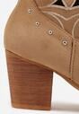 Ciemnobeżowe Ażurowe Botki Kowbojki VICES na Stożku Zdobione Nitami Sennatea
