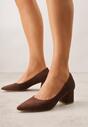 Brązowe Czółenka Vices na Słupku z Wkładką ze Skóry Naturalnej Rieris