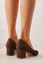 Brązowe Czółenka Vices na Słupku z Wkładką ze Skóry Naturalnej Rieris