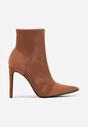 Brązowe Botki VICES na Szpilce z Elastyczną Dzianinową Cholewką Dedanna