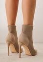 Ciemnobeżowe Botki VICES na Szpilce z Elastyczną Dzianinową Cholewką Dedanna