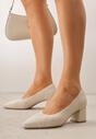 Beżowe Strukturalne Czółenka VICES na Słupkowym Obcasie Abathise