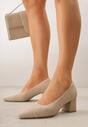 Ciemnobeżowe Strukturalne Czółenka VICES na Słupkowym Obcasie Abathise