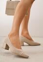 Ciemnobeżowe Strukturalne Czółenka VICES na Słupkowym Obcasie Abathise