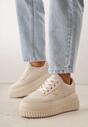 Beżowe Chunky Sneakersy z Trójkątną Aplikacją VICES na Platformie Cezaline
