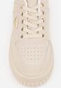 Beżowe Chunky Sneakersy z Trójkątną Aplikacją VICES na Platformie Cezaline
