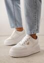 Białe Chunky Sneakersy z Trójkątną Aplikacją VICES na Platformie Cezaline