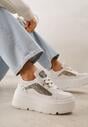 Białe Sneakersy VICES na Koturnie z Brokatowymi Wstawkami Morinatea