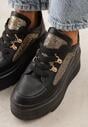 Czarne Sneakersy VICES na Koturnie z Brokatowymi Wstawkami Morinatea