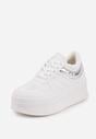 Biało-Srebrne Sneakersy VICES na Platformie Ozdobione Tłoczonym Napisem Berolla